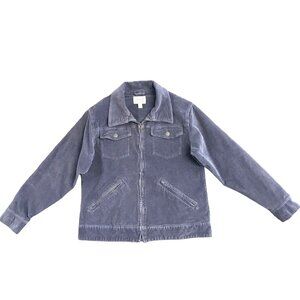 CABELAS Chore Trucker Jacket Cotton Corduroy Blue Gray Zip Womens M